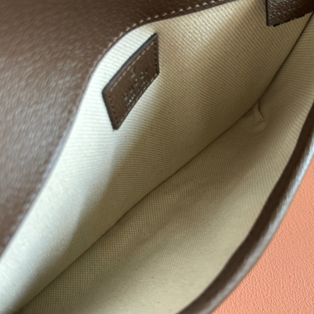 OPHIDIA BELT BAG 24 IN BEIGE AND DARK BROWN CANVAS