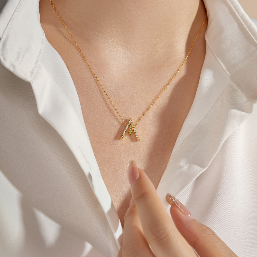 [AURORA]Sparkling "A" Shape Necklace