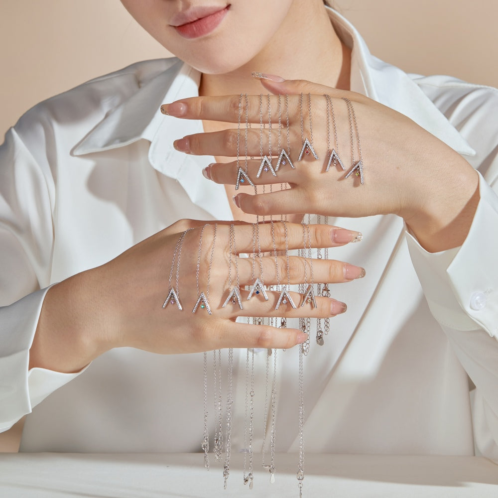 [AURORA]Sparkling "A" Shape Necklace