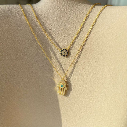 [AURORA]Demon Eye Hamsa Palm Necklace