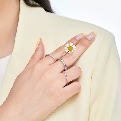 [AURORA]Ornate Colorful Round Cut Tennis Ring