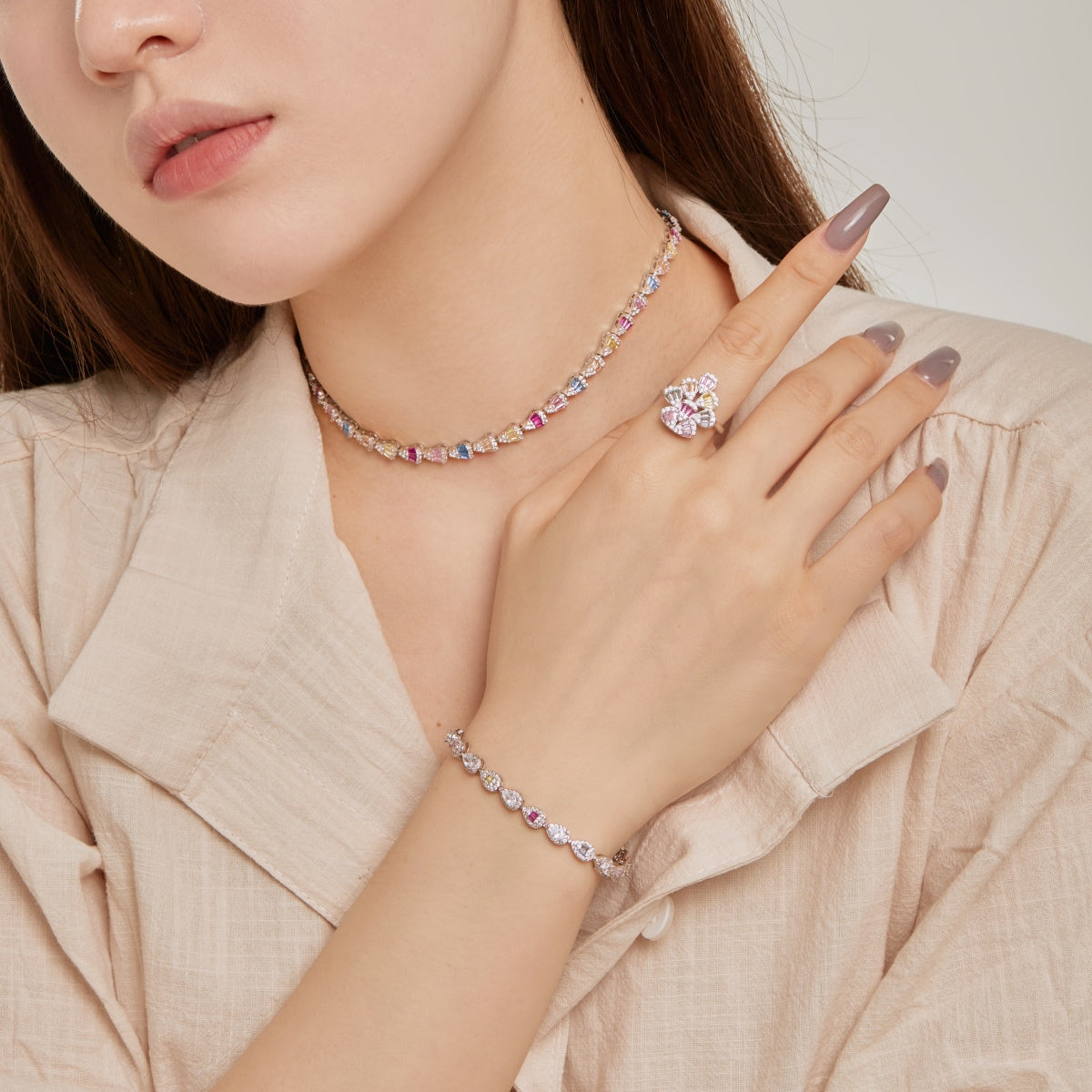 [AURORA]Sparkling Colorful Water Drop Shape Daily Ring
