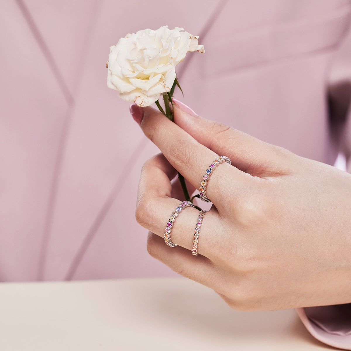 [AURORA]Sparkling Colorful Round Cut Tennis Ring