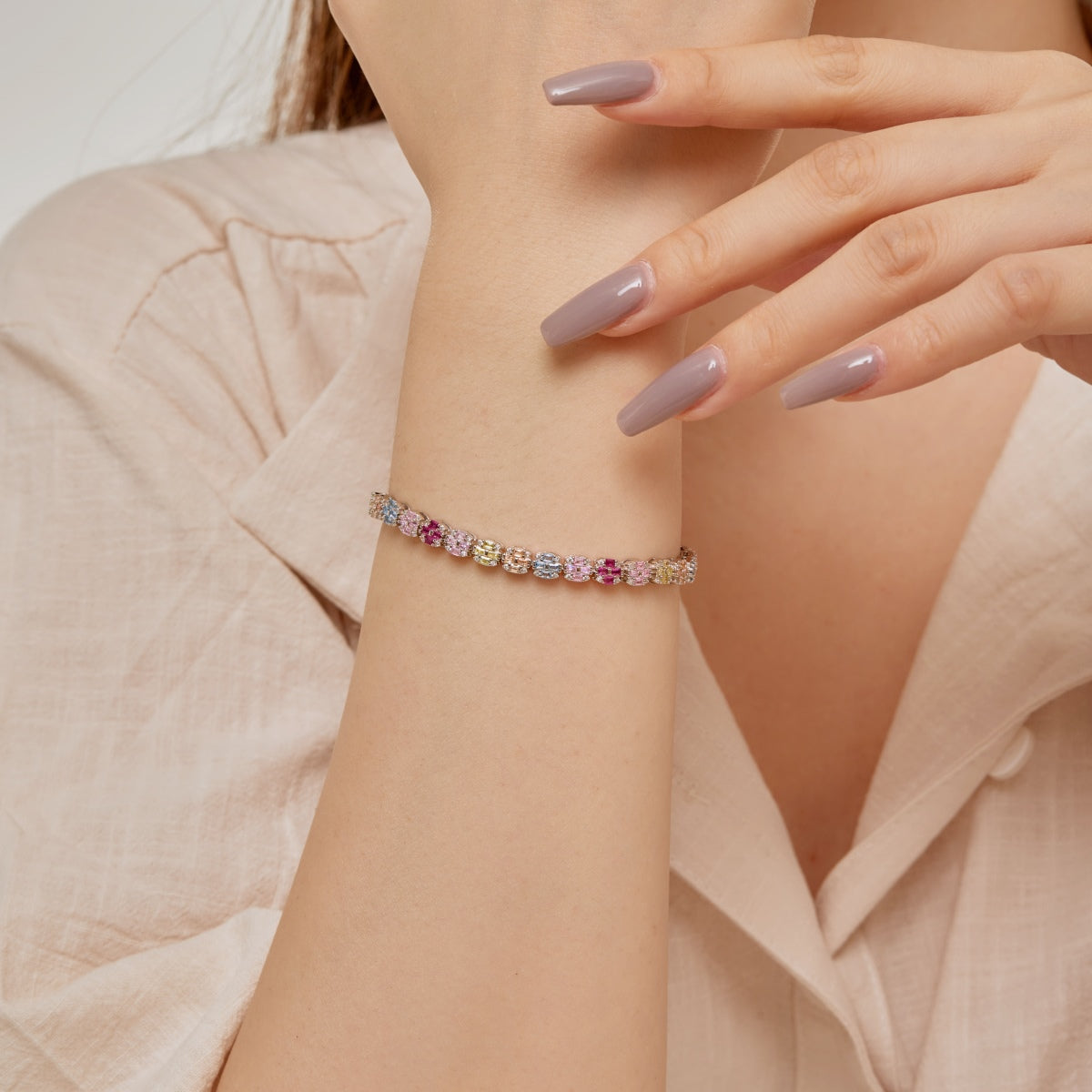[AURORA]Delicate Colorful Emerald Cut Daily Bracelet