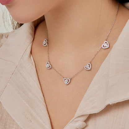 [AURORA]Sparkling Five Heart Necklace
