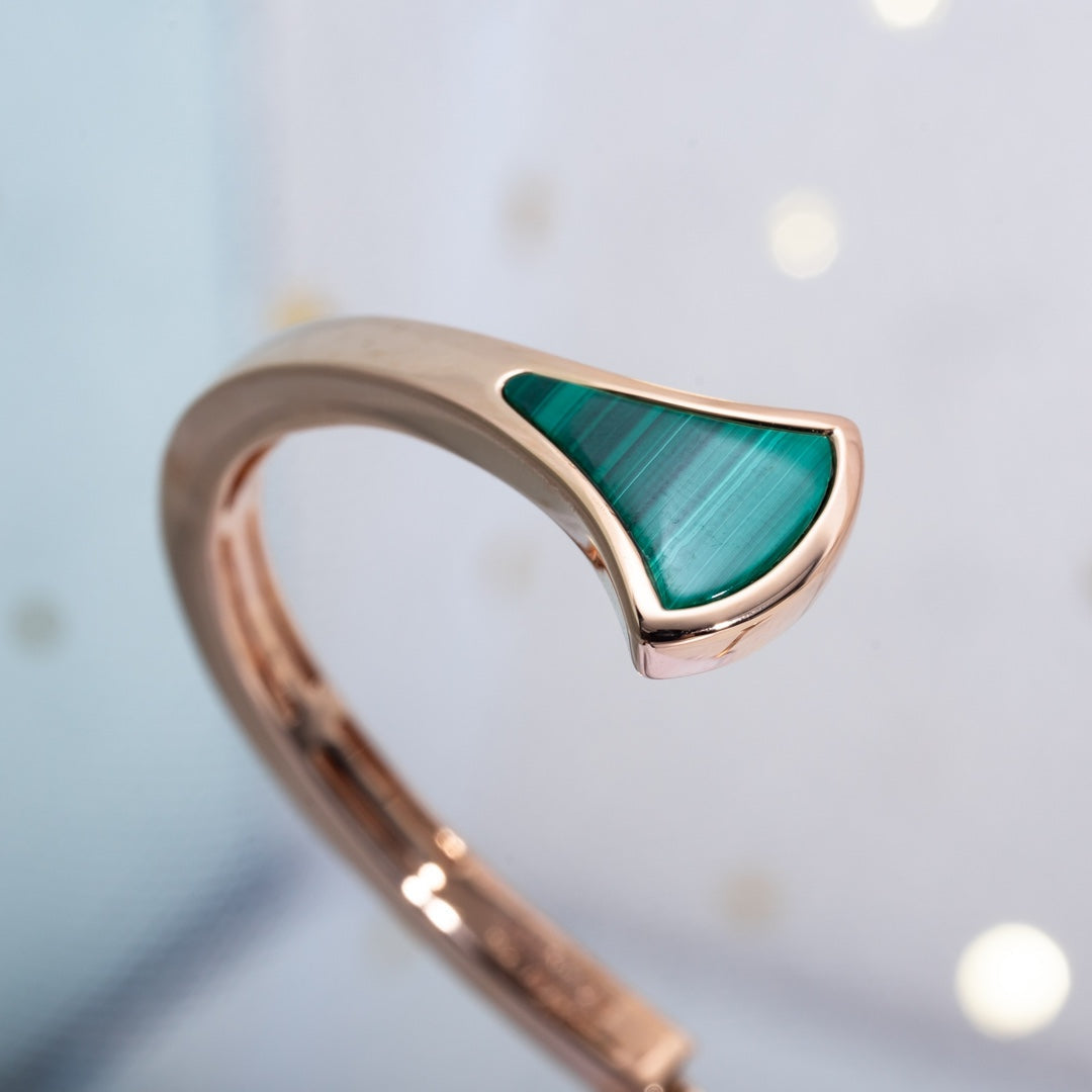 [AURORA]DREAM BRACELET OPEN MALACHITE PINK GOLD