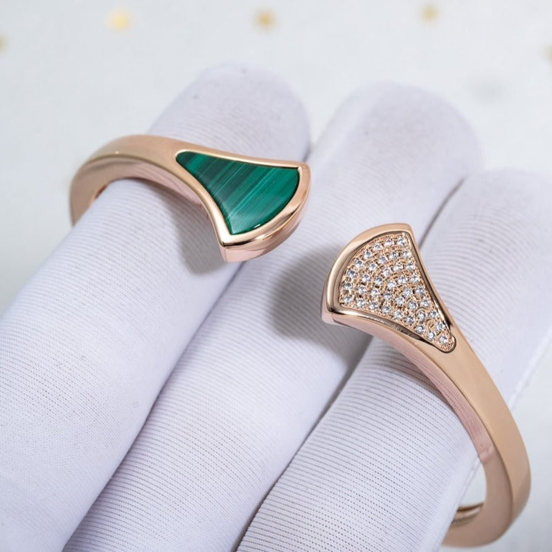 [AURORA]DREAM BRACELET OPEN MALACHITE PINK GOLD