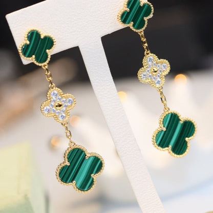 [basloveJW]CLOVER OHRRINGE GOLD MALACHIT DIAMANT 3 MOTIV