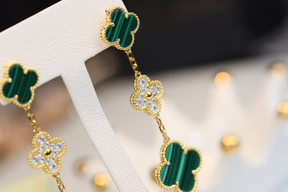 [basloveJW]CLOVER OHRRINGE GOLD MALACHIT DIAMANT 3 MOTIV
