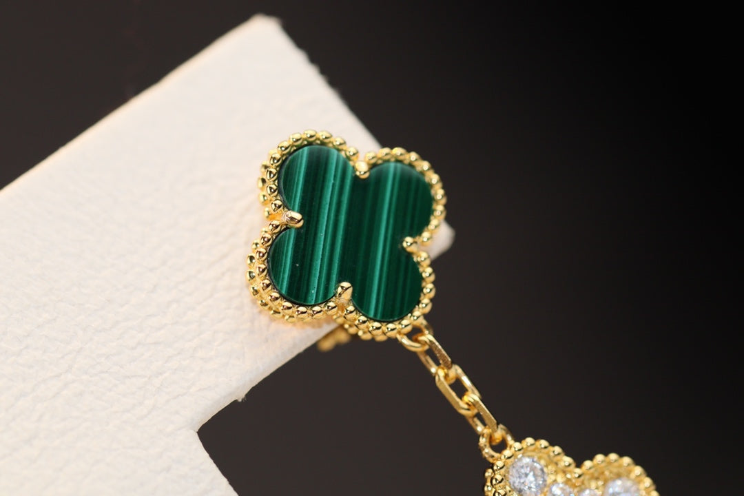 [basloveJW]CLOVER OHRRINGE GOLD MALACHIT DIAMANT 3 MOTIV