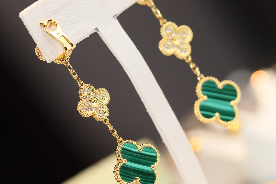 [basloveJW]CLOVER OHRRINGE GOLD MALACHIT DIAMANT 3 MOTIV