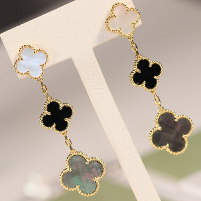 [basloveJW]CLOVER OHRRINGE GOLD ONYX MOP 3 MOTIV 