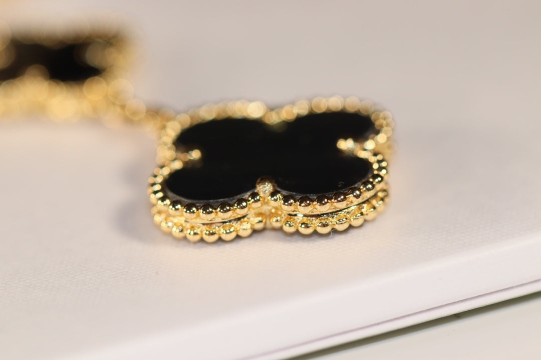 [basloveJW]CLOVER OHRRINGE GOLD ONYX MOP 3 MOTIV 