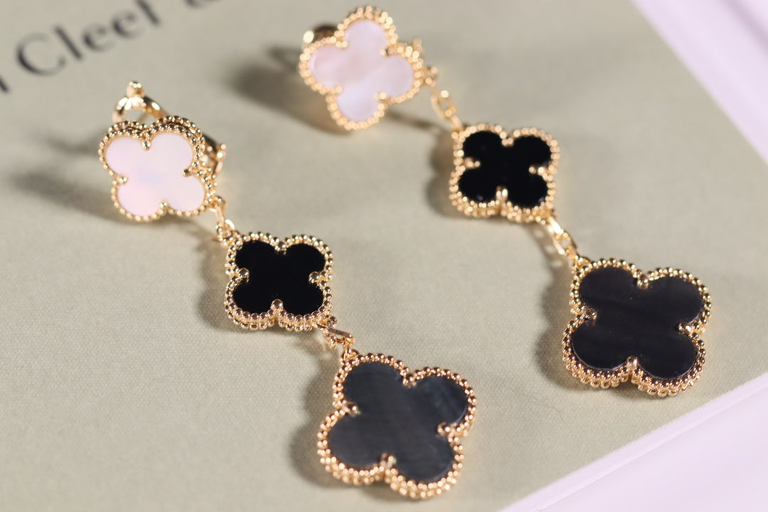 [basloveJW]CLOVER OHRRINGE GOLD ONYX MOP 3 MOTIV 