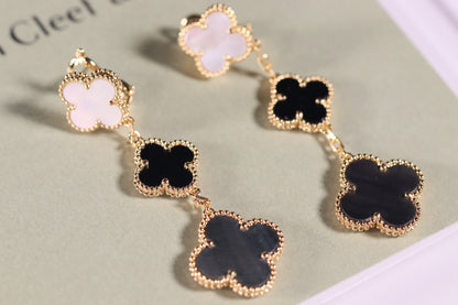 [basloveJW]CLOVER OHRRINGE GOLD ONYX MOP 3 MOTIV 