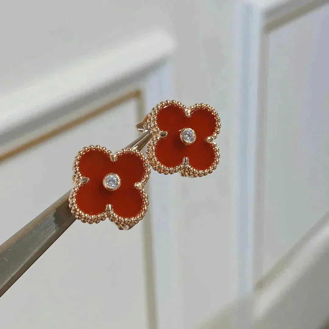 [basloveJW]CLOVER MEDIUM 1 MOTIFS CARNELIAN DIAMOND Ohrringe