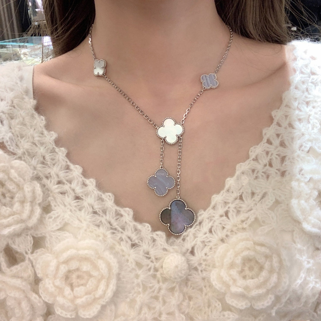 [basloveJW]CLOVER MOP CHALCEDON HALSKETTE SILBER 6 MOTIV 