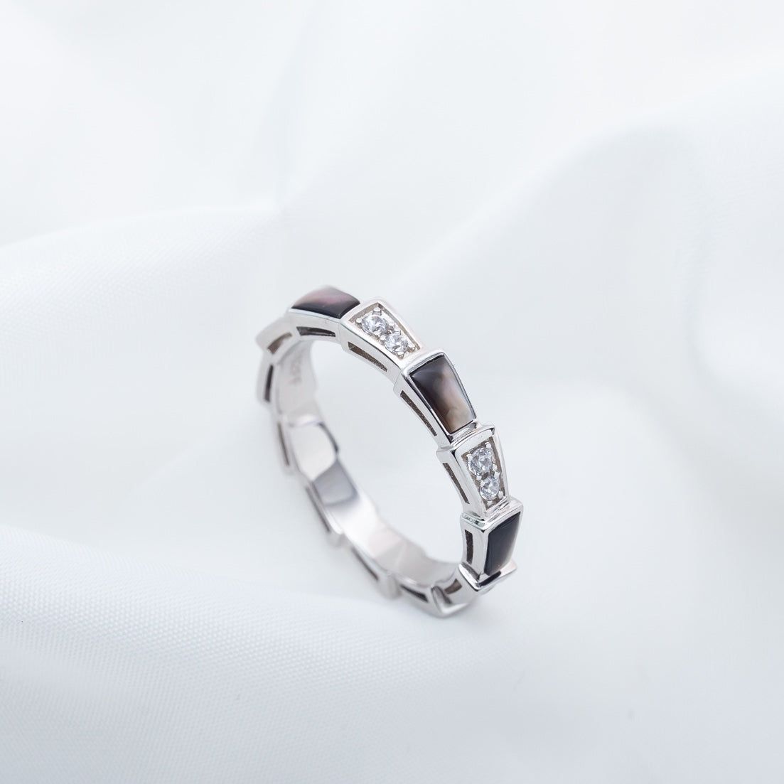 [AURORA]SERPENTI RING SILBER DIAMANT SCHWARZ MOP 3MM