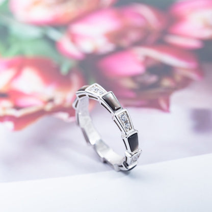[AURORA]SERPENTI RING SILBER DIAMANT SCHWARZ MOP 3MM