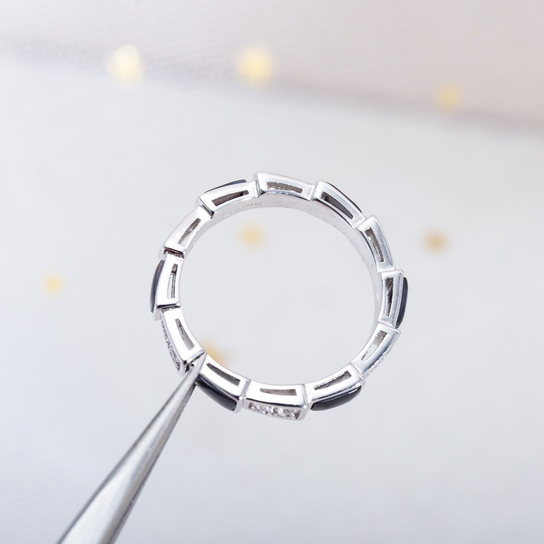 [AURORA]SERPENTI RING SILBER DIAMANT SCHWARZ MOP 3MM