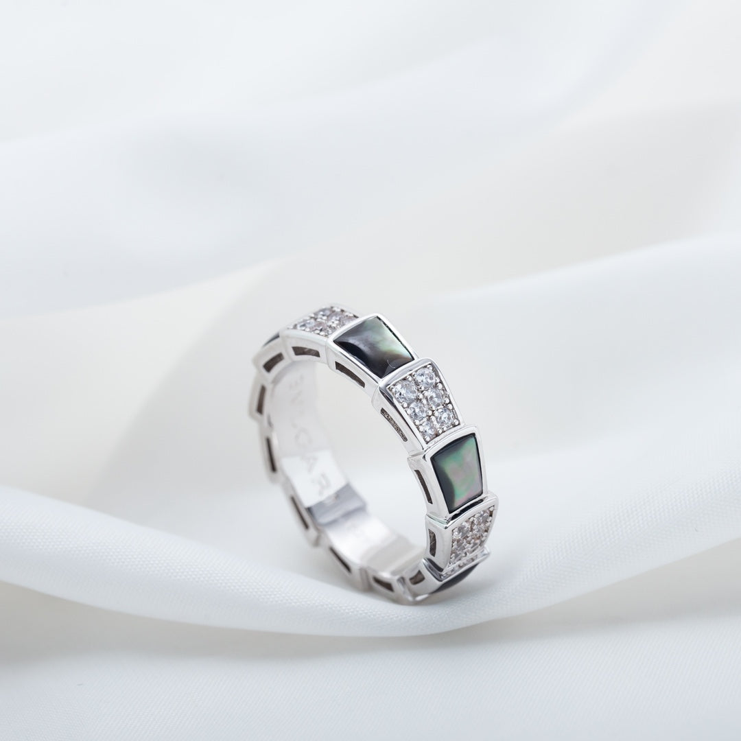 [AURORA]SERPENTI RING SILBER DIAMANT SCHWARZER MOP 4MM