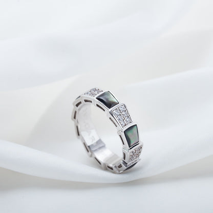 [AURORA]SERPENTI RING SILBER DIAMANT SCHWARZER MOP 4MM