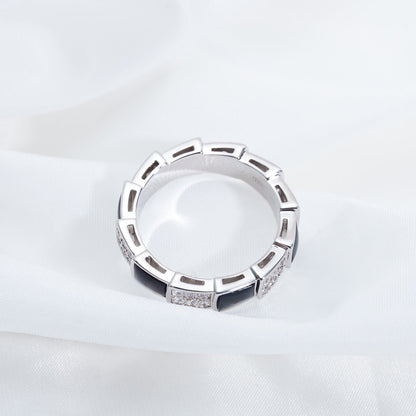 [AURORA]SERPENTI RING SILBER DIAMANT SCHWARZER MOP 4MM