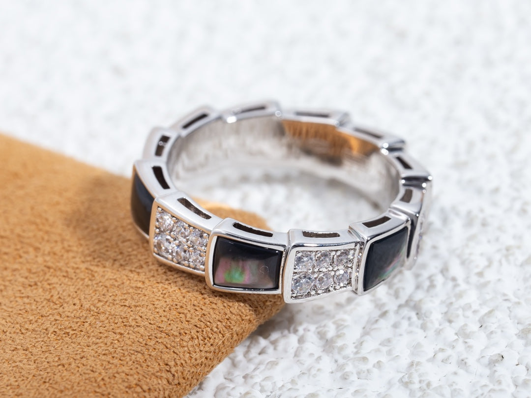 [AURORA]SERPENTI RING SILBER DIAMANT SCHWARZER MOP 4MM