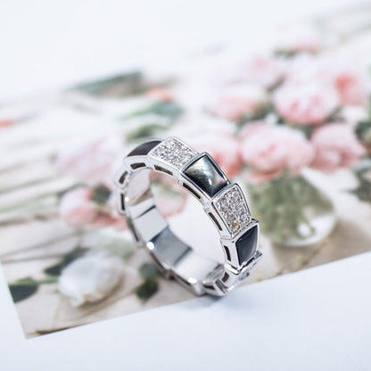 [AURORA]SERPENTI RING SILBER DIAMANT SCHWARZER MOP 4MM