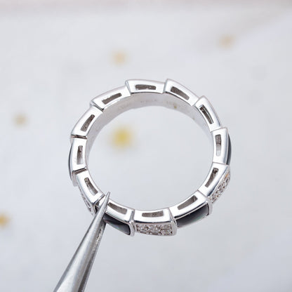 [AURORA]SERPENTI RING SILBER DIAMANT SCHWARZER MOP 4MM