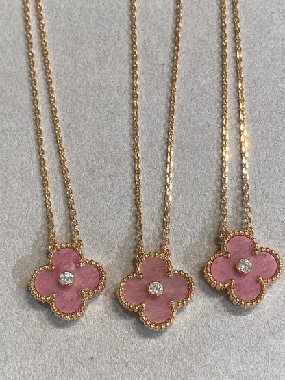 [basloveJW]クローバー 15mm ダイヤモンド ロードナイト ネックレス