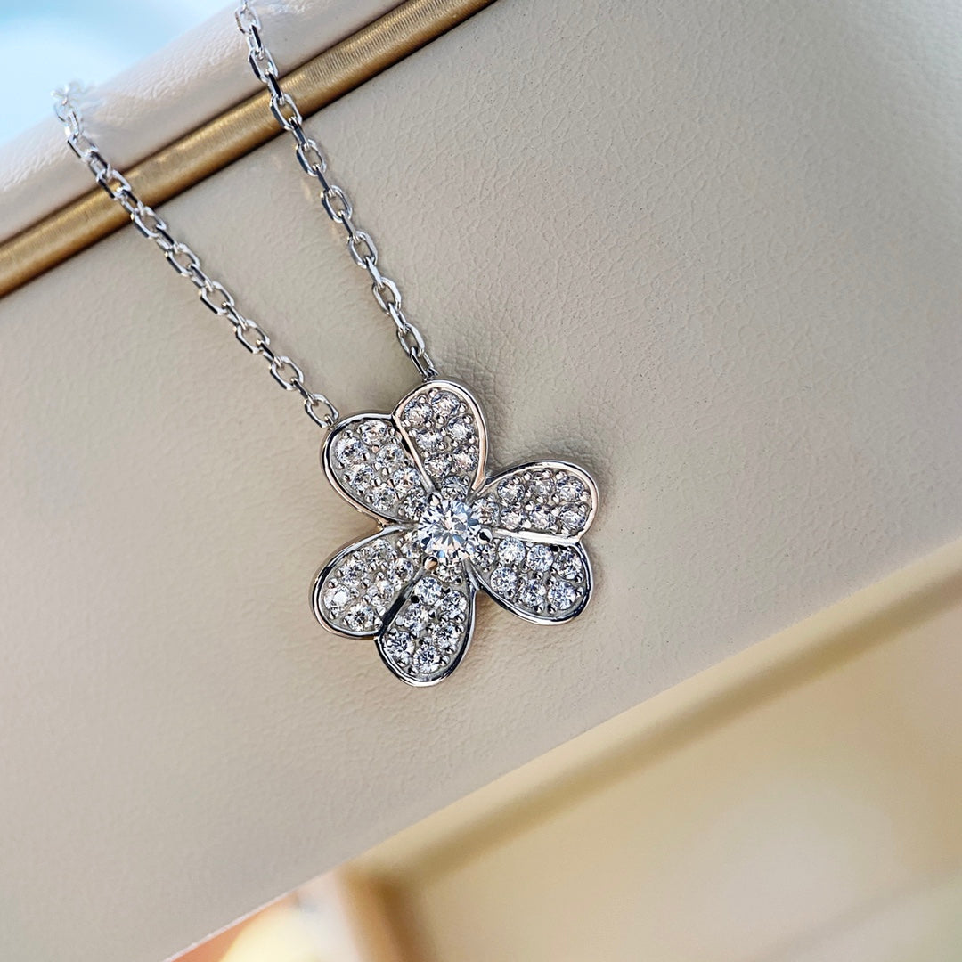 [basloveJW]CLOVER DIAMANT HALSKETTE SILBER