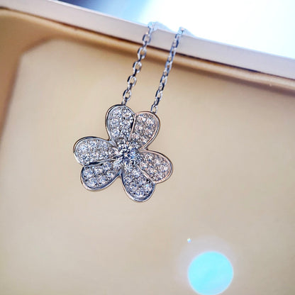 [basloveJW]CLOVER DIAMANT HALSKETTE SILBER