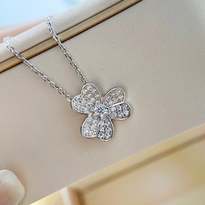 [basloveJW]CLOVER DIAMANT HALSKETTE SILBER