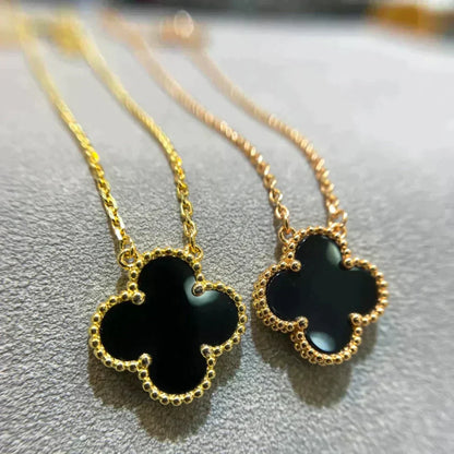 [basloveJW]クローバー 15mm ブラックオニキス シングルフラワーネックレス