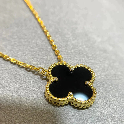 [basloveJW]クローバー 15mm ブラックオニキス シングルフラワーネックレス