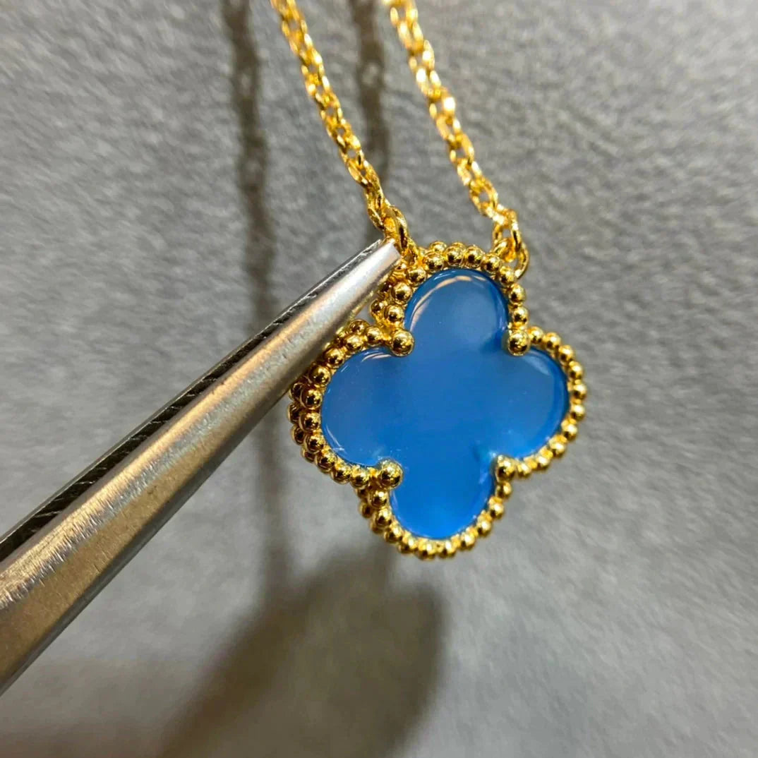 [basloveJW]クローバー 15mm ブルーアゲートネックレス