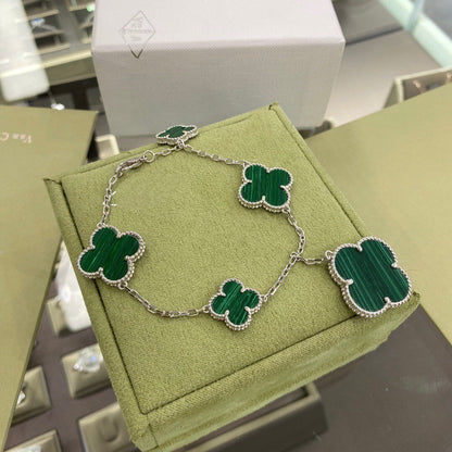 [basloveJW]CLOVER 5 MOTIFS SIVLER MALACHIT ARMBAND