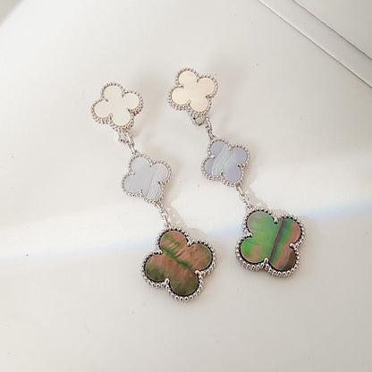 [basloveJW]CLOVER 3 MOTIVE CHALCEDON DUNKEL MOP SILBER OHRRINGE