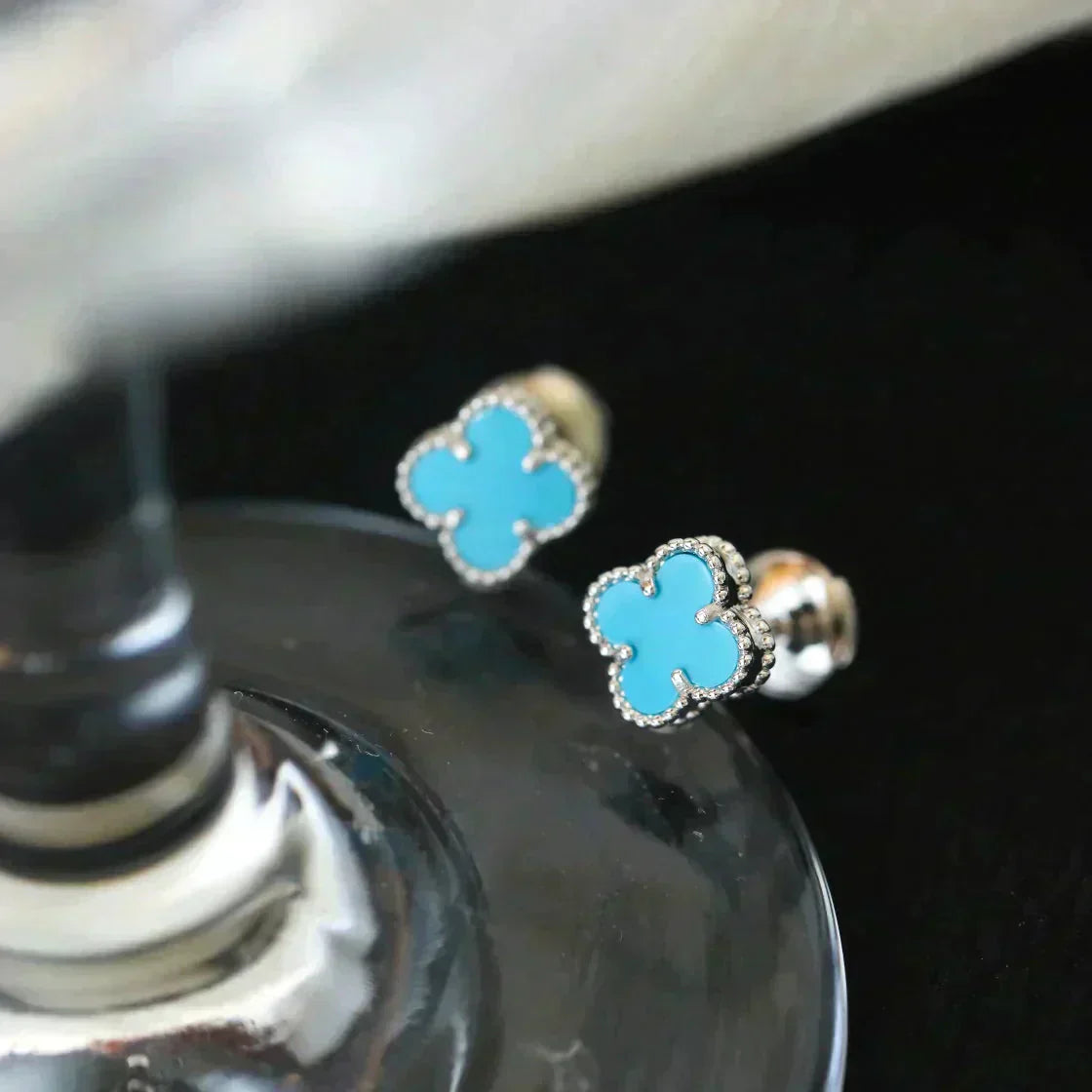 [basloveJW]CLOVER MINI 9,5MM ONYX OHRSTECKER SILBER