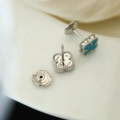 [basloveJW]CLOVER MINI 9,5MM ONYX OHRSTECKER SILBER