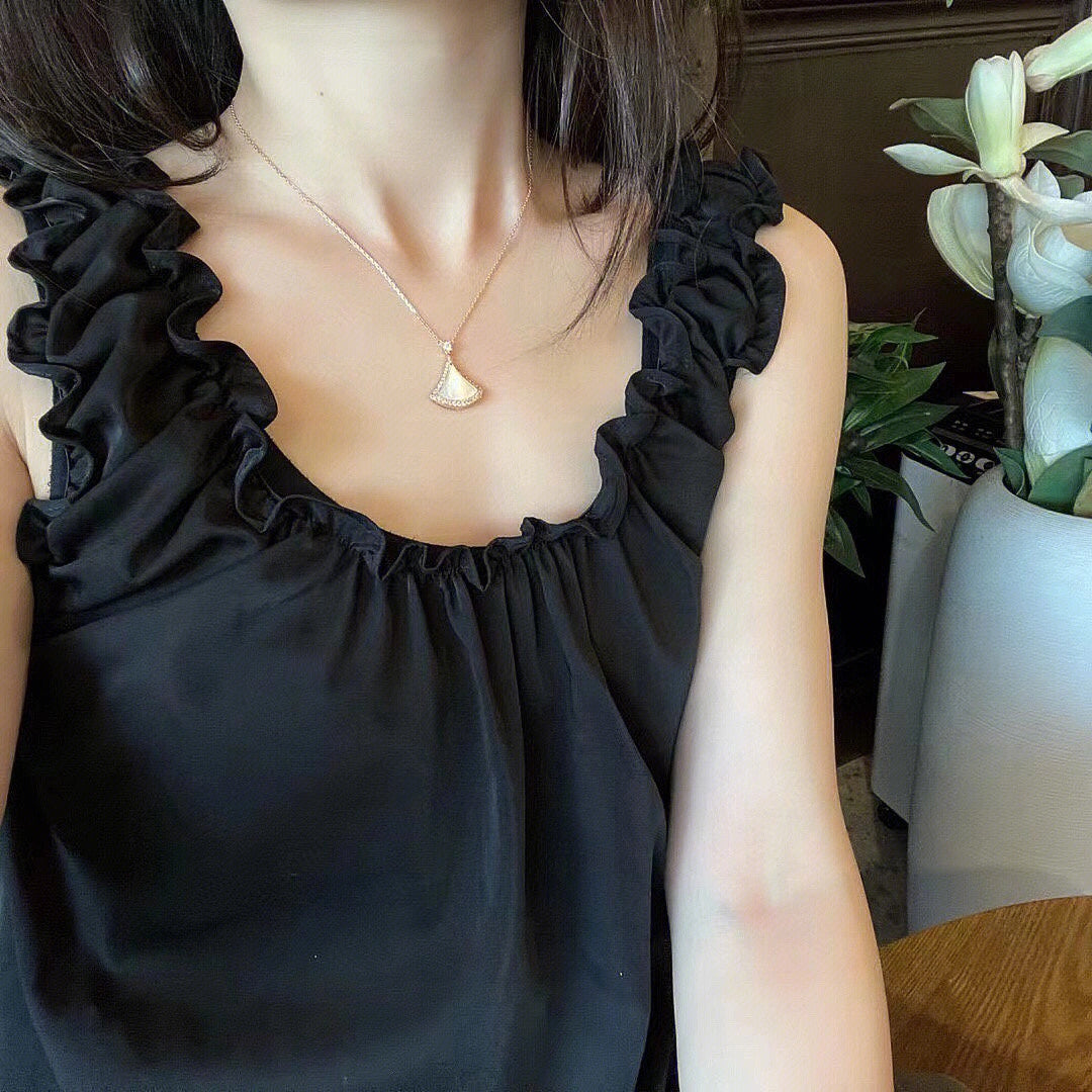 [AURORA]DREAM MOP DIAMOND PAVED PINK GOLD NECKLACE