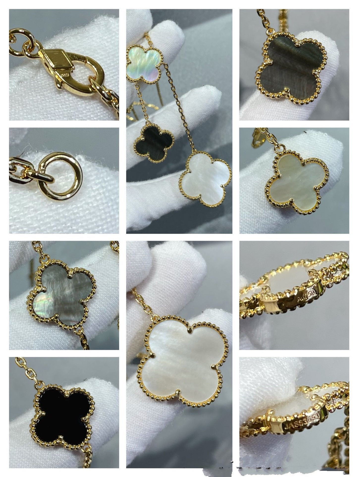 [basloveJW]CLOVER 6 MOTIV MOP ONYX GOLD HALSKETTE 