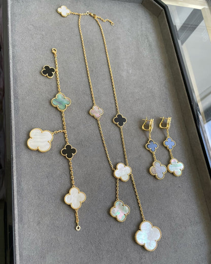 [basloveJW]CLOVER 3 MOTIV MOP ONYX DUNKEL MOP ROSA GOLD OHRRINGE