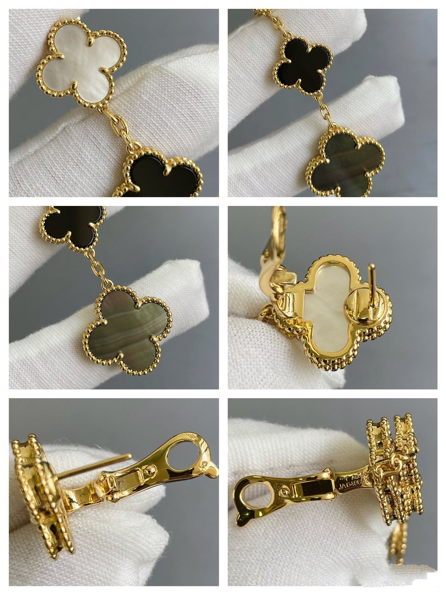 [basloveJW]CLOVER 3 MOTIV MOP ONYX DUNKEL MOP ROSA GOLD OHRRINGE