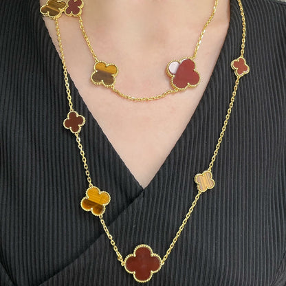 [basloveJW]Klee 16 Motiv Karneol Tigerauge Roségold Halskette