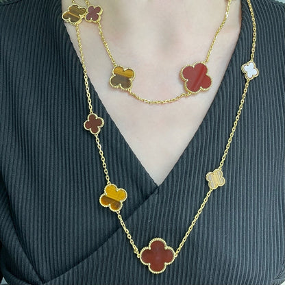 [basloveJW]Klee 16 Motiv Karneol Tigerauge Roségold Halskette