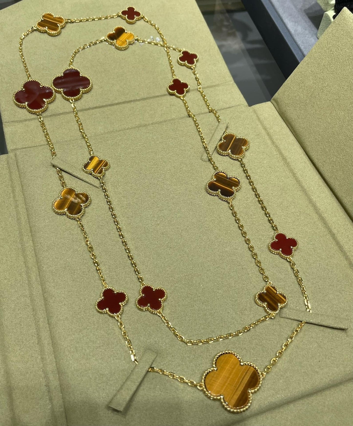 [basloveJW]Klee 16 Motiv Karneol Tigerauge Roségold Halskette