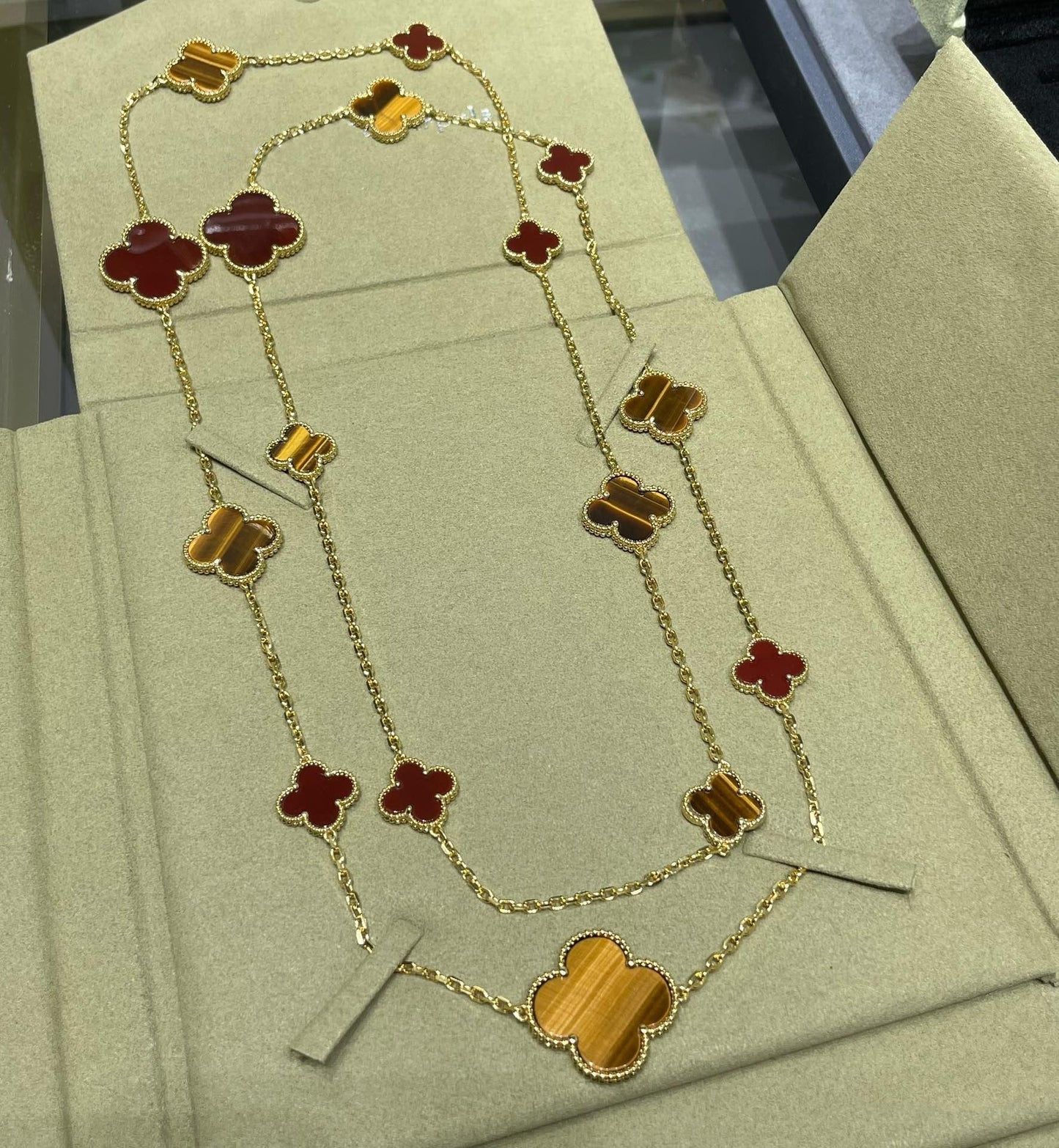 [basloveJW]Klee 16 Motiv Karneol Tigerauge Roségold Halskette