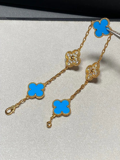 [AURORA] CLOVER 5 MOTIF BLUE AGATE BRACELET COLLECTION